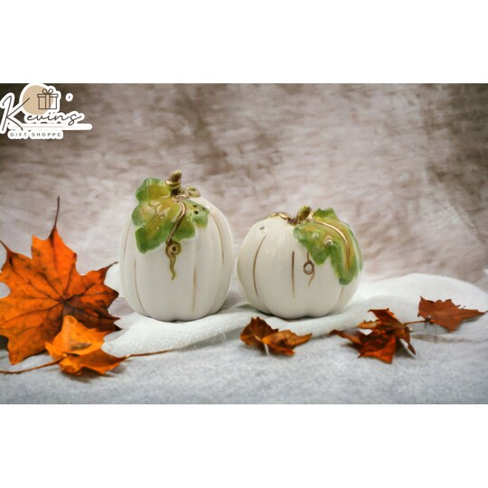 Ceramic Autumn Harvest Thanksgiving Decor White Pumpkin Salt and Pepper Shakers
